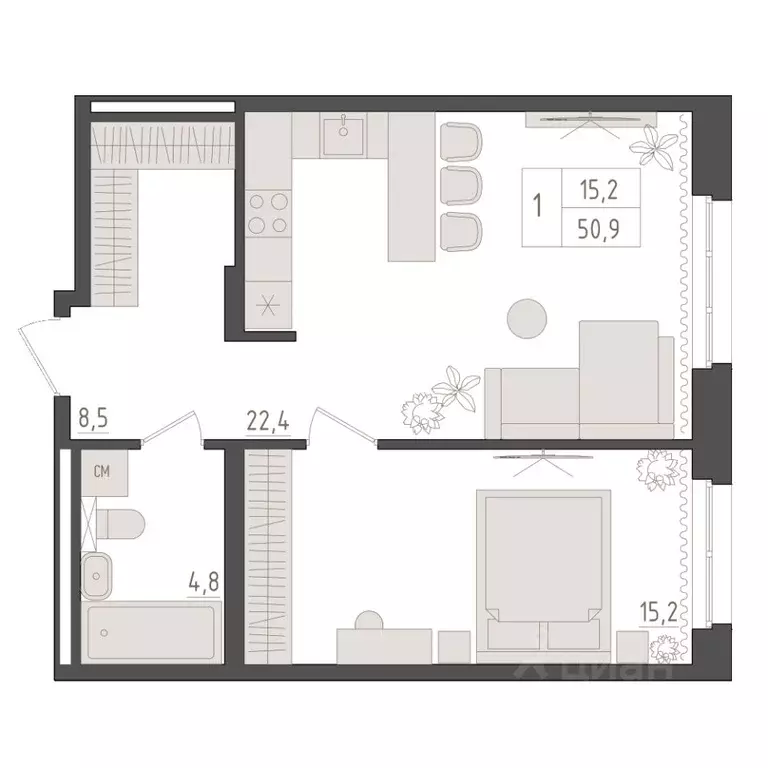 1-к кв. Башкортостан, Уфа 563-й кв-л,  (50.9 м) - Фото 0