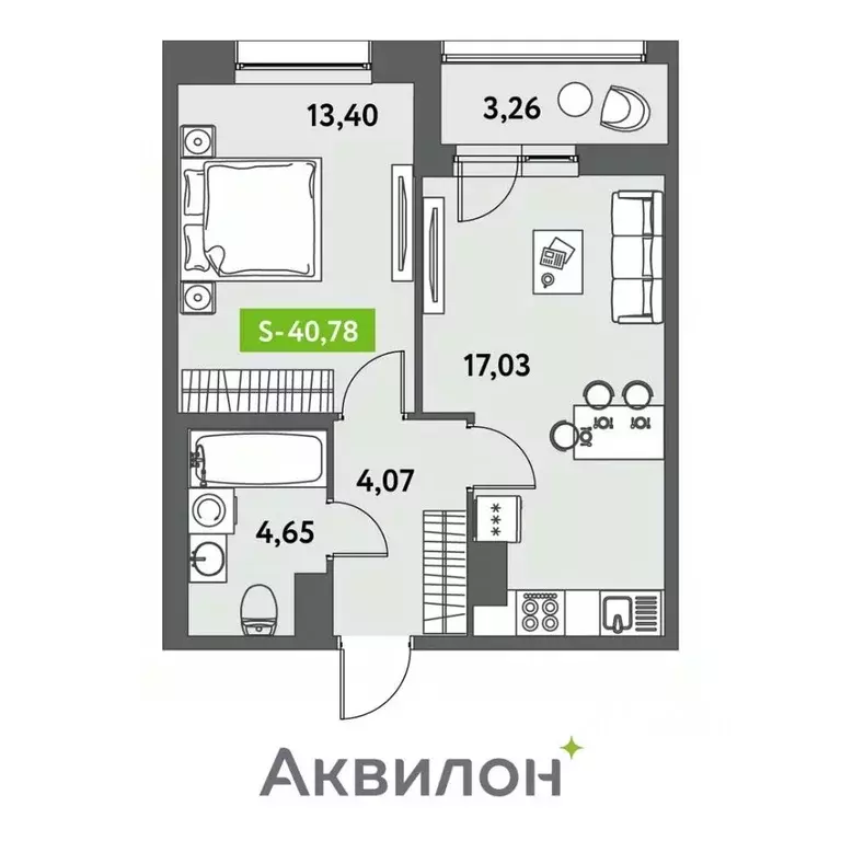 1-к кв. Санкт-Петербург Аквилон Ливз жилой комплекс (40.78 м) - Фото 0