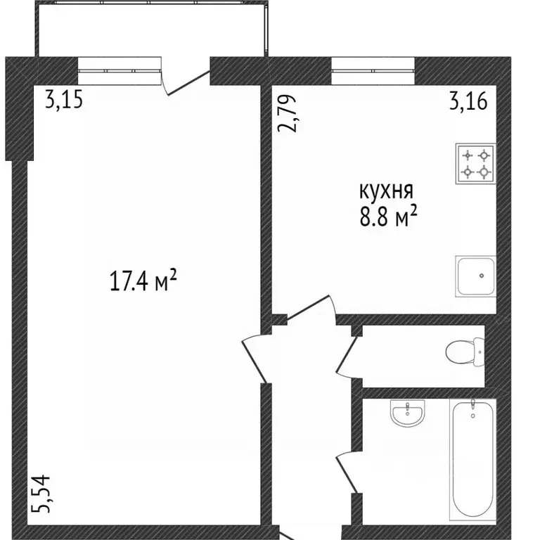 1-к кв. Белгородская область, Белгород Славянская ул., 7 (33.7 м) - Фото 1