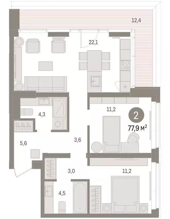 2-комнатная квартира: Тюмень, жилой комплекс На Минской (77.86 м) - Фото 1
