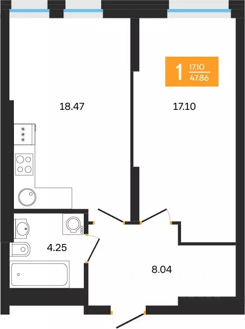 1-к кв. Башкортостан, Уфа ул. Султанова, 28 (47.86 м) - Фото 1