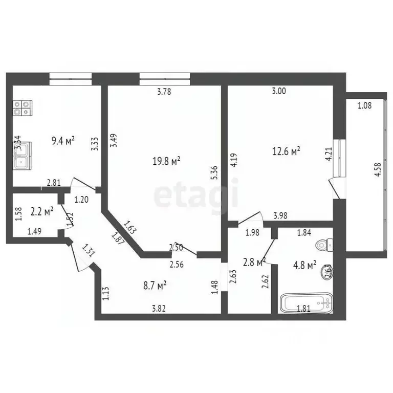 2-к кв. Орловская область, Орел Комсомольская ул., 269 (60.3 м) - Фото 1
