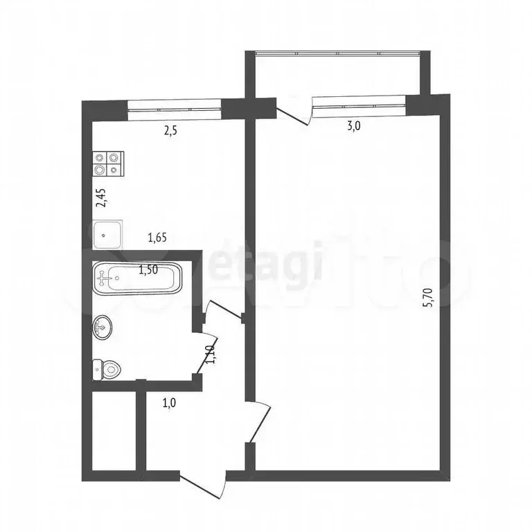 1-к. квартира, 32,9 м, 5/5 эт. - Фото 0