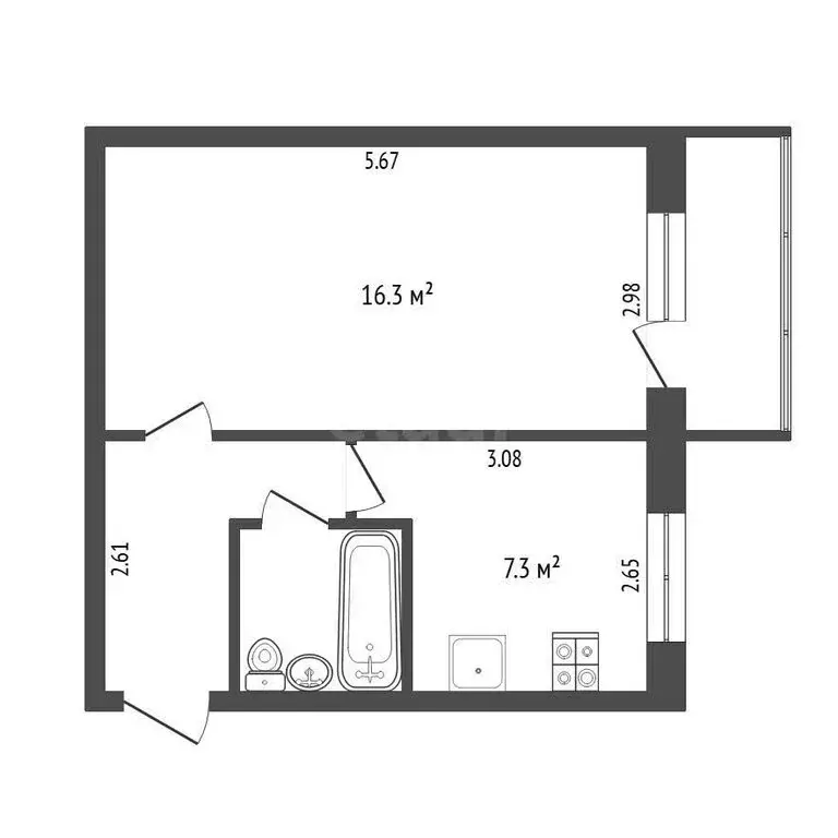 1-комнатная квартира: Тюмень, Холодильная улица, 51 (31 м) - Фото 1