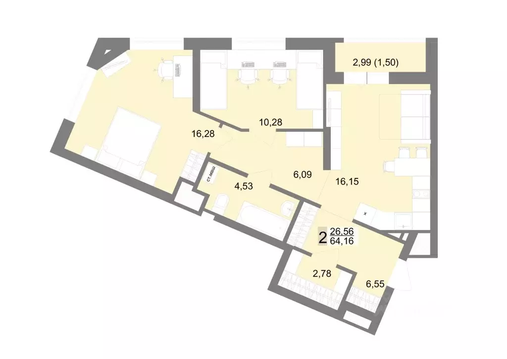 2-к кв. Свердловская область, Екатеринбург ул. Тенистая, 8с5 (64.16 м) - Фото 1