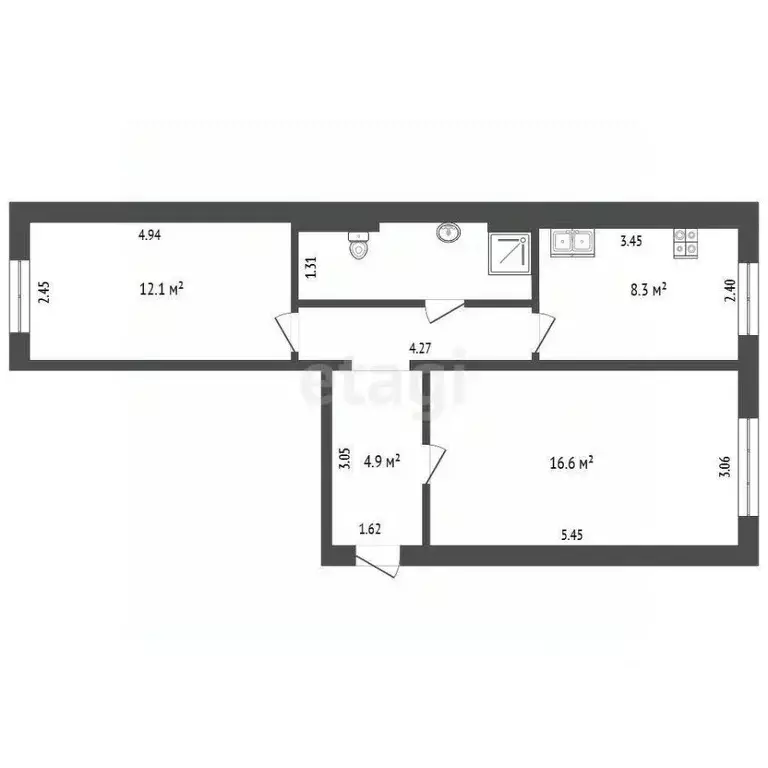 2-к кв. Томская область, Томск Комсомольский просп., 67 (52.0 м) - Фото 1