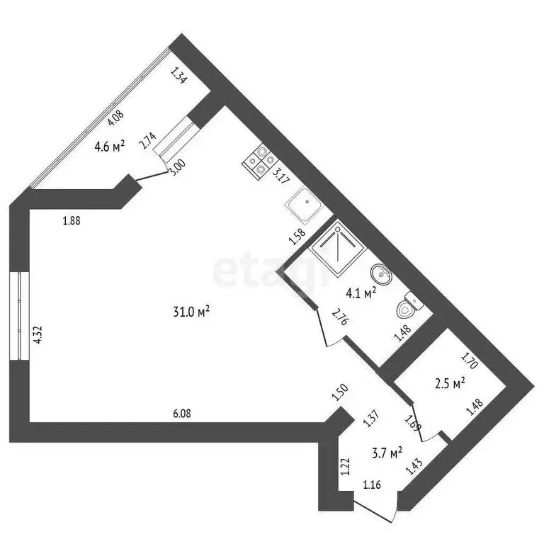 Квартира-студия: Тюмень, улица Тимофея Кармацкого, 5 (40.9 м) - Фото 1
