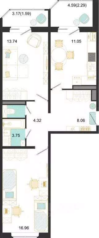 2-к кв. Московская область, Домодедово ул. Текстильщиков, 45 (61.76 м) - Фото 1