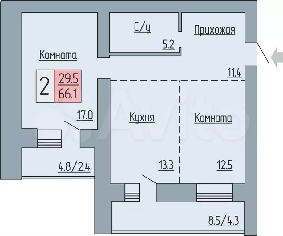 2-к. квартира, 66,1 м, 15/17 эт. - Фото 0