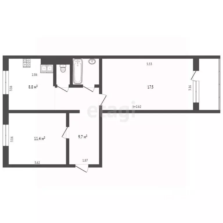 2-к кв. Ямало-Ненецкий АО, Ноябрьск ул. Дзержинского, 3 (50.3 м) - Фото 2