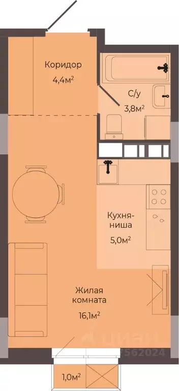 Студия Нижегородская область, Нижний Новгород Соцгород жилрайон, 1-й ... - Фото 1