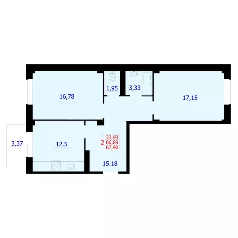 2-к кв. Красноярский край, Красноярск Северное ш. (67.9 м) - Фото 1