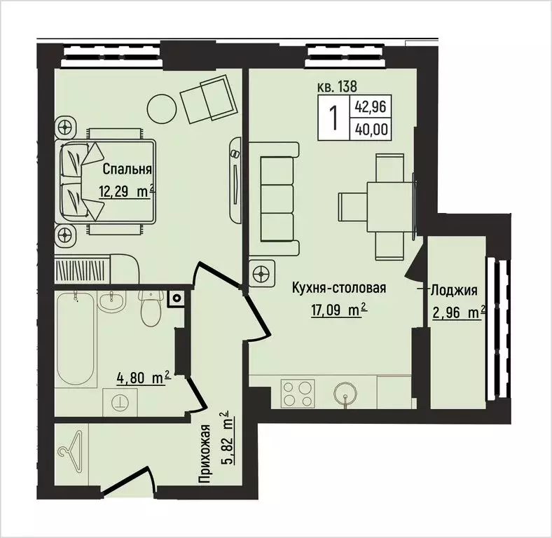 1-комнатная квартира: Нижний Новгород, Литературная улица, 5 (42.96 м) - Фото 1