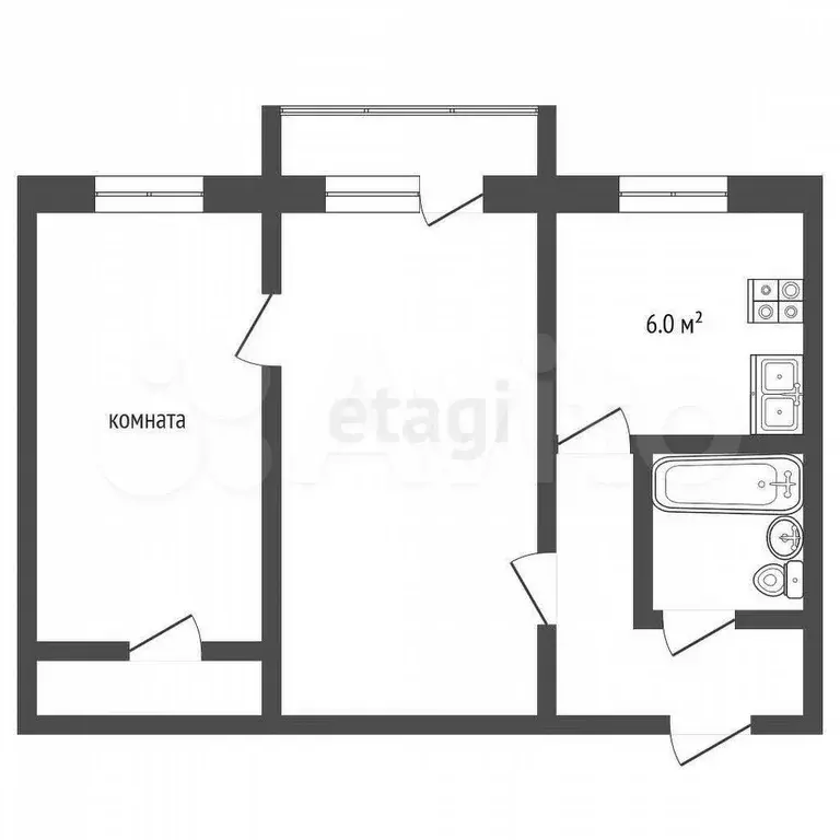 2-к. квартира, 42 м, 2/4 эт. - Фото 0