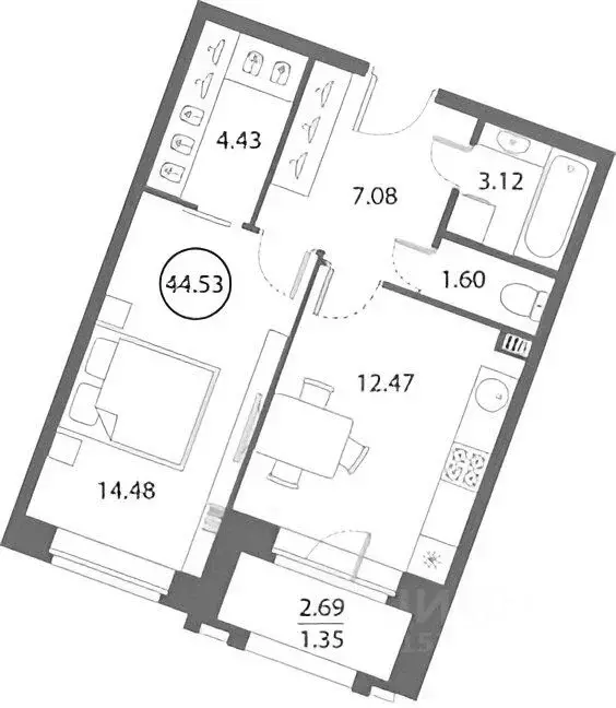 1-к кв. Санкт-Петербург ул. Плесецкая, 4 (44.0 м) - Фото 2