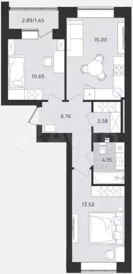 2-к. квартира, 54,1 м, 2/9 эт. - Фото 1