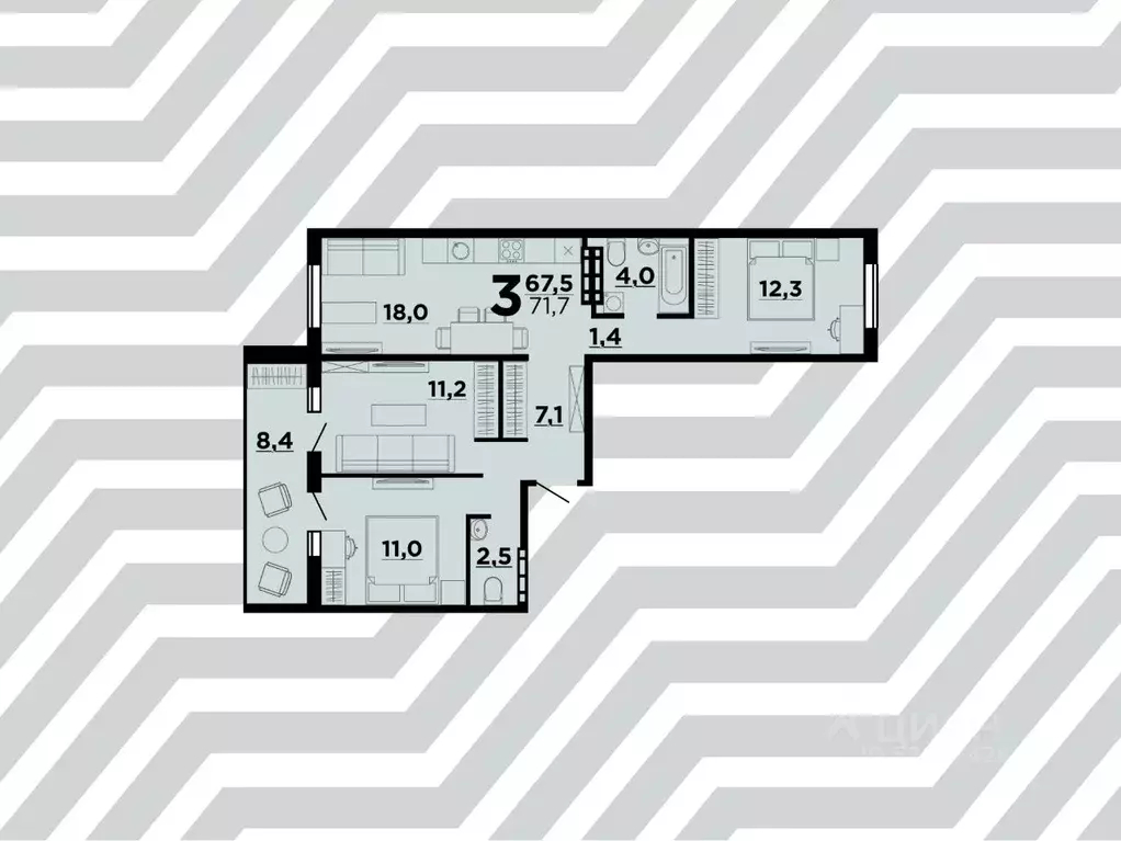 3-к кв. Волгоградская область, Волгоград ул. Гаря Хохолова, 8 (71.7 м) - Фото 0