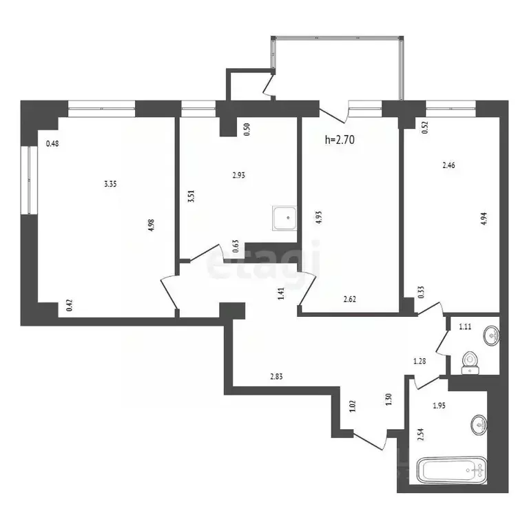 3-к кв. Красноярский край, Красноярск ул. Алексеева, 51 (72.6 м) - Фото 1