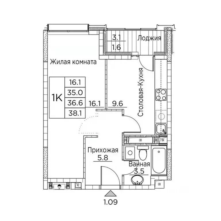 1-к кв. Приморский край, Владивосток ул. Расула Гамзатова, 7к2 (38.1 ... - Фото 1