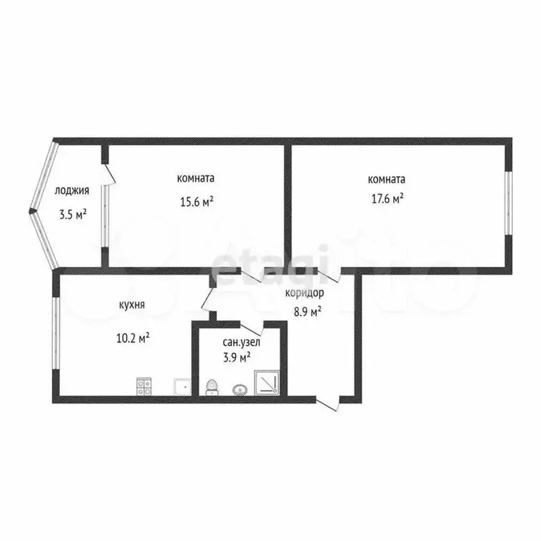 2-к. квартира, 58 м, 5/8 эт. - Фото 0