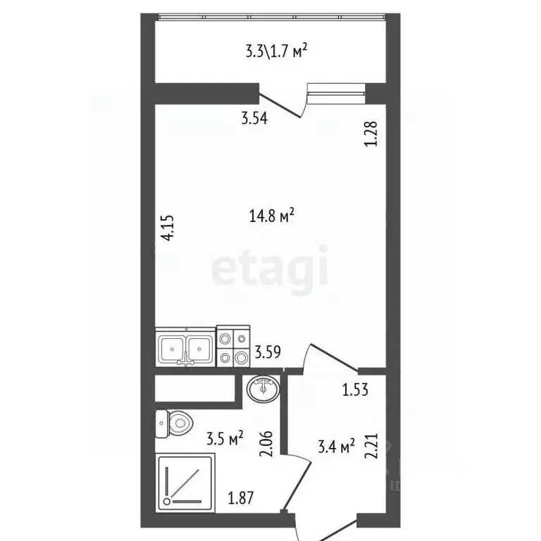 Студия Санкт-Петербург ул. Вадима Шефнера, 14к1 (21.7 м) - Фото 2