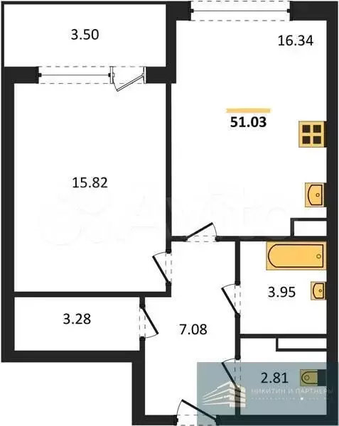 1-к. квартира, 51 м, 4/23 эт. - Фото 0