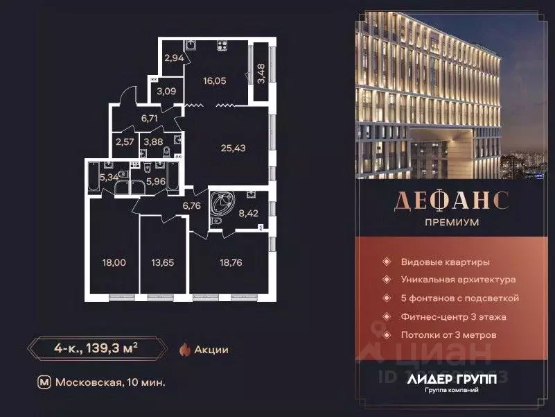 4-к кв. Санкт-Петербург Дефанс жилой комплекс (139.3 м) - Фото 1