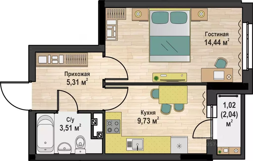 1-к кв. Пермский край, Чайковский № 4 СНТ,  (34.01 м) - Фото 1