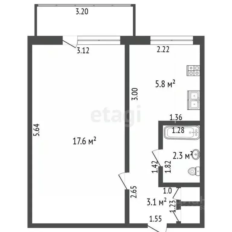 1-к кв. Калининградская область, Калининград Тихорецкая ул., 45 (30.8 ... - Фото 1