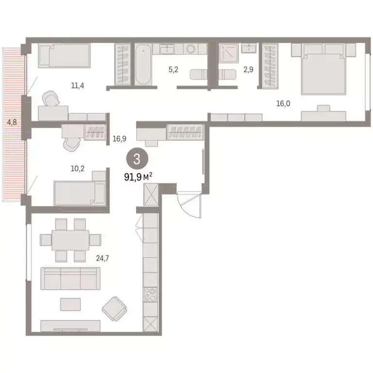 3-комнатная квартира: Екатеринбург, микрорайон Академический, 19-й ... - Фото 1