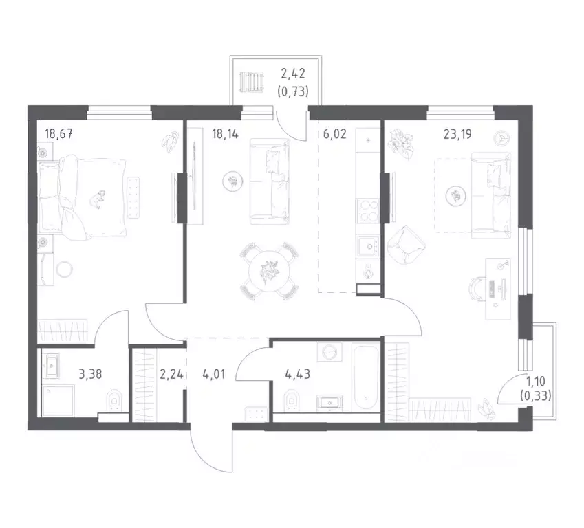 2-к кв. Башкортостан, Уфа ул. Минигали Губайдуллина, 8к9 (81.14 м) - Фото 1