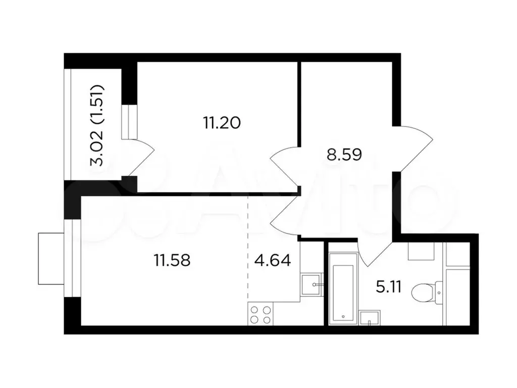 2-к. квартира, 42,6 м, 5/24 эт. - Фото 0