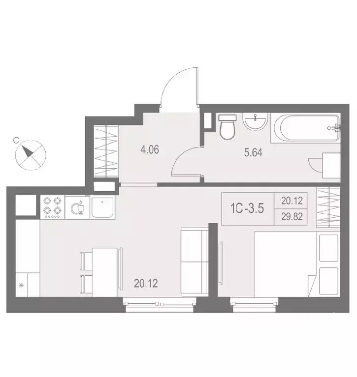 2-к кв. Санкт-Петербург ул. Архивная, 3к1 (29.8 м) - Фото 0