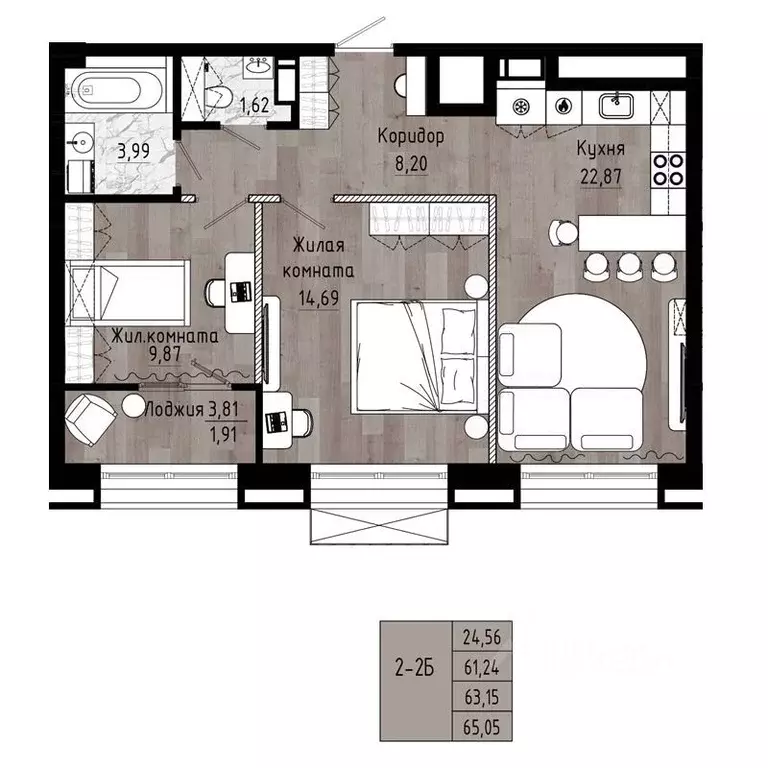 2-к кв. Хабаровский край, Хабаровск Волочаевская ул., 156 (63.15 м) - Фото 1