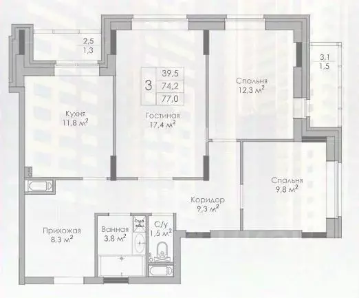 1-к кв. Липецкая область, Липецк Московская ул., 155 (77.0 м) - Фото 1