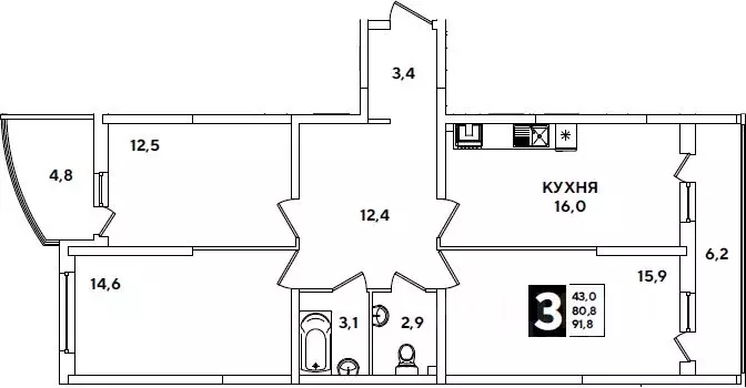 3-к кв. Краснодарский край, Краснодар ул. Ивана Беличенко (80.8 м) - Фото 0