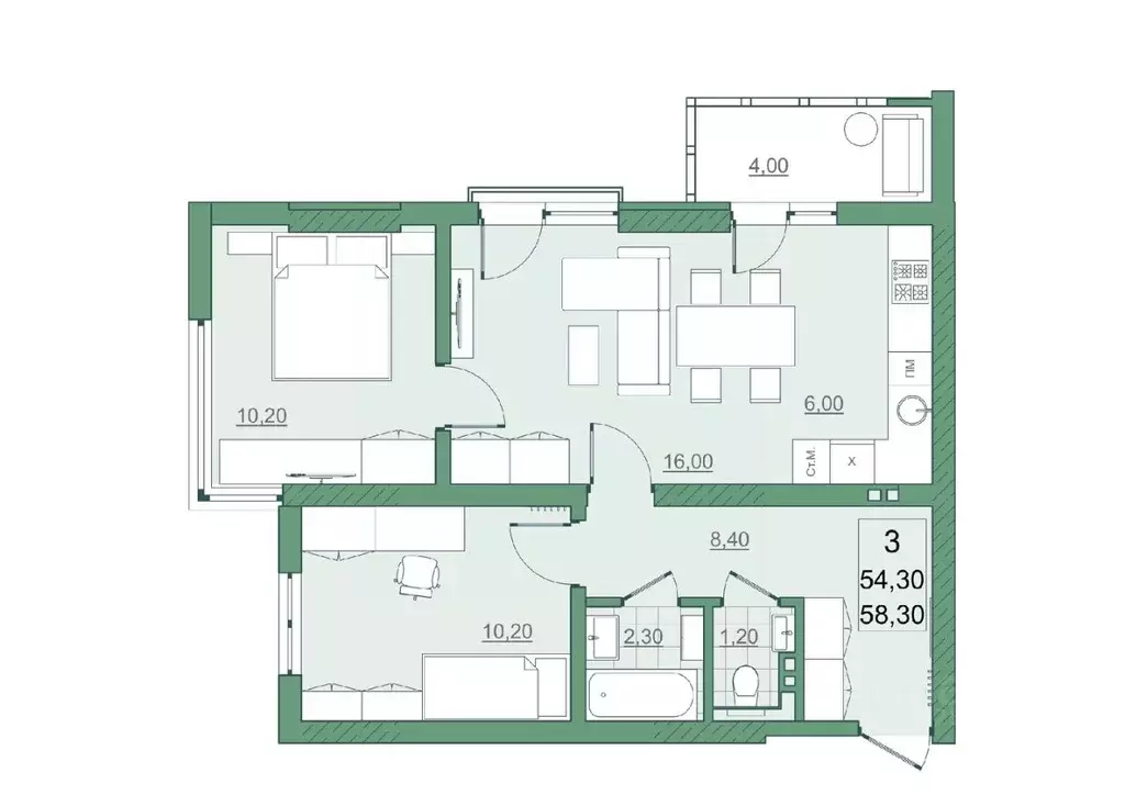 3-к кв. Саратовская область, Саратов просп. Героев Отечества, 7 (54.3 ... - Фото 1