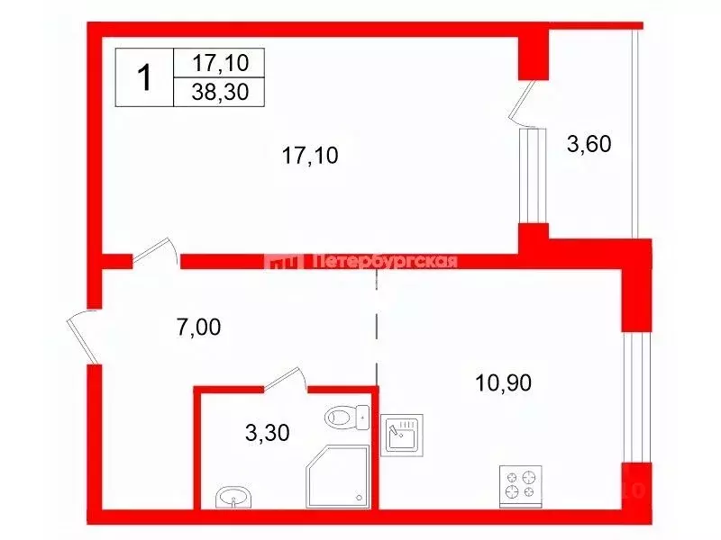 1-к кв. Санкт-Петербург Товарищеский просп., 10К1 (38.3 м) - Фото 2