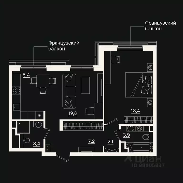 2-к кв. Тюменская область, Тюмень ул. Щербакова, 2к5 (60.09 м) - Фото 0