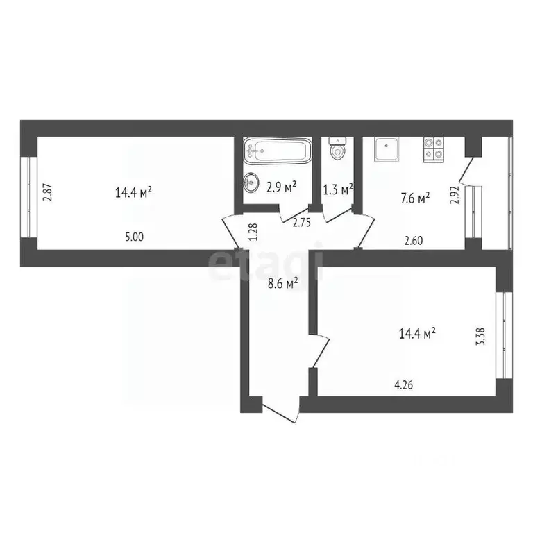 2-к кв. Коми, Микунь Усть-Вымский район, ул. Гоголя, 29 (49.2 м) - Фото 2
