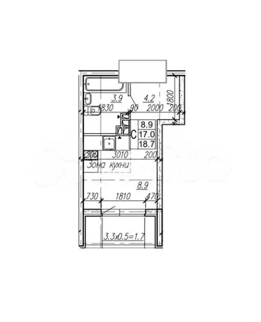 Квартира-студия, 18,7 м, 1/4 эт. - Фото 1