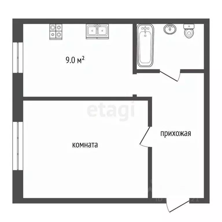 1-к кв. Кемеровская область, Прокопьевск Городская ул., 139 (33.3 м) - Фото 1