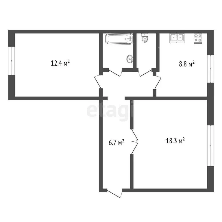 2-комнатная квартира: Чебаркуль, улица Крупской, 17 (52 м) - Фото 1