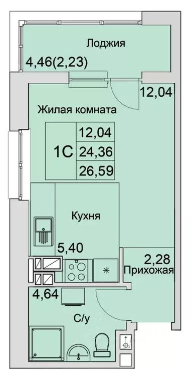 Студия Ростовская область, Батайск  (26.59 м) - Фото 0