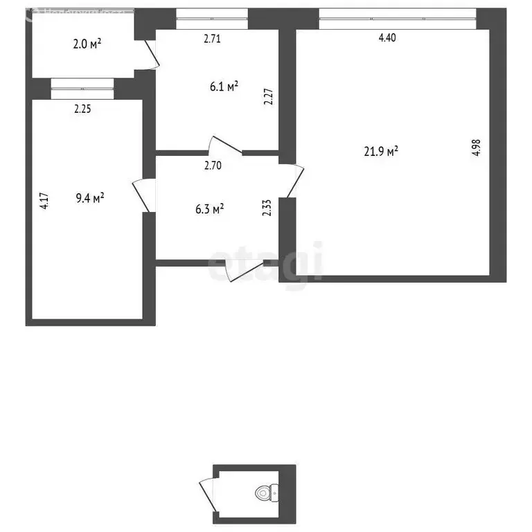 2-комнатная квартира: Тюмень, Шаимский проезд, 5 (43.7 м) - Фото 1