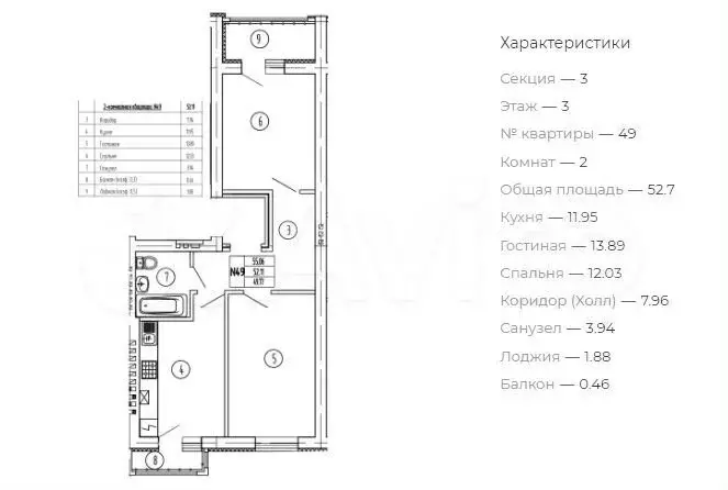 2-к. квартира, 52,7 м, 3/4 эт. - Фото 1