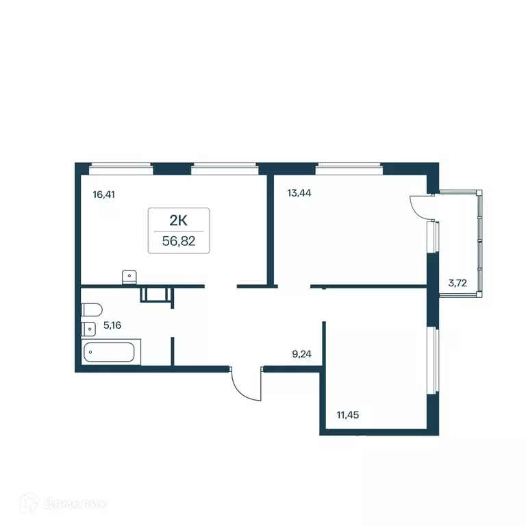 Продаётся 2-к квартира, 55.6 м - Фото 0