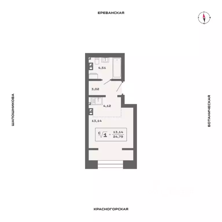 1-к кв. Новосибирская область, Новосибирск Аэропорт мкр,  (24.79 м) - Фото 0