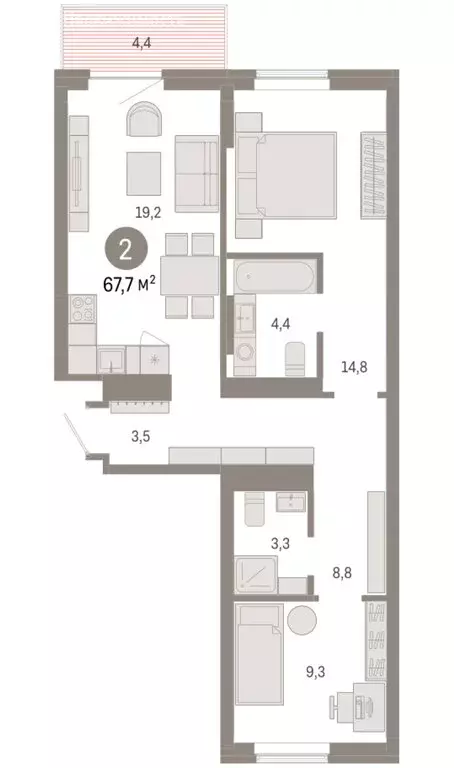 2-комнатная квартира: Омск, Кировский округ (67.69 м) - Фото 1