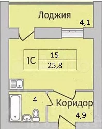 Квартира-студия, 25,8 м, 1/12 эт. - Фото 0